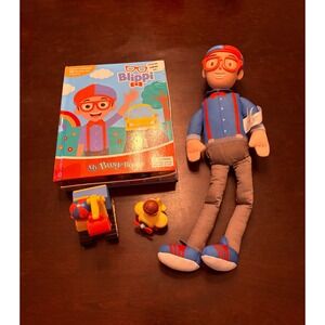 Blippi Toy lot My Buddy Blippi Talking Doll My Busy Book Excavator Airplane